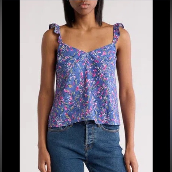 French Connection Tops - French Connection Breya Eltan
Ruffle Tank Top In Pier Blue